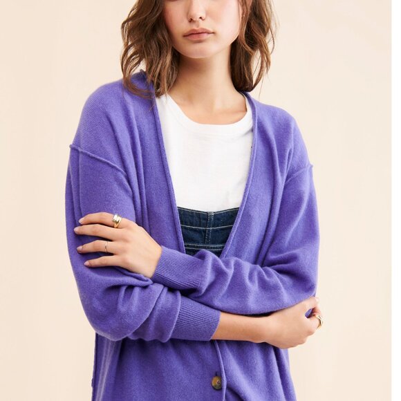 new FREE PEOPLE school boy %100 cashmere oversized cardigan sweater m - Picture 2 of 3